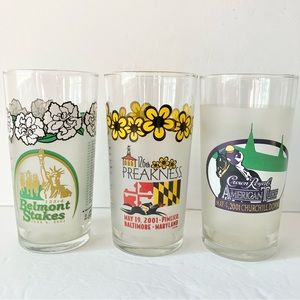 Vintage 2001 Horse Racing Collectible Glasses Set of 3